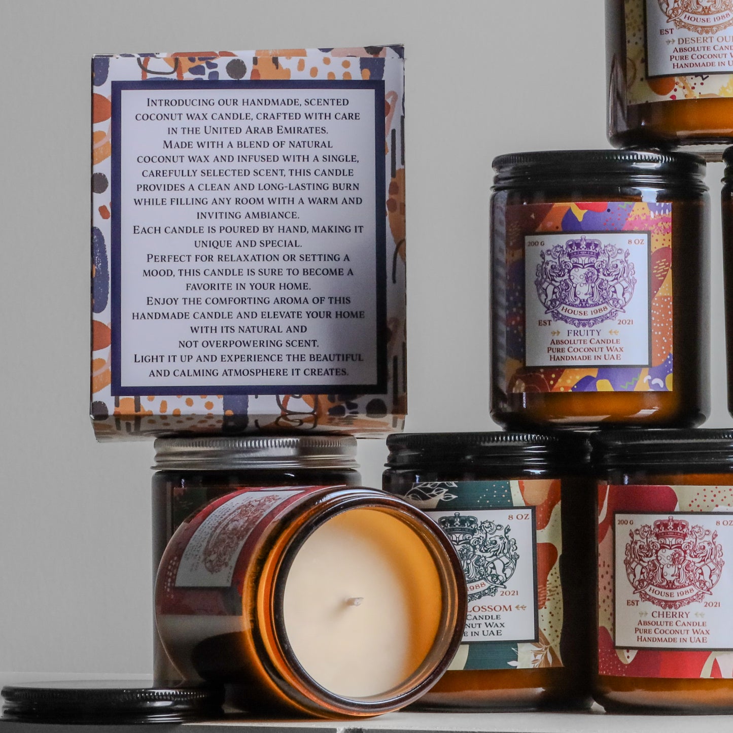 House 1988 Lavender Aromatherapy candle, 200g amber jar with silver lid and purple label, pure coconut wax